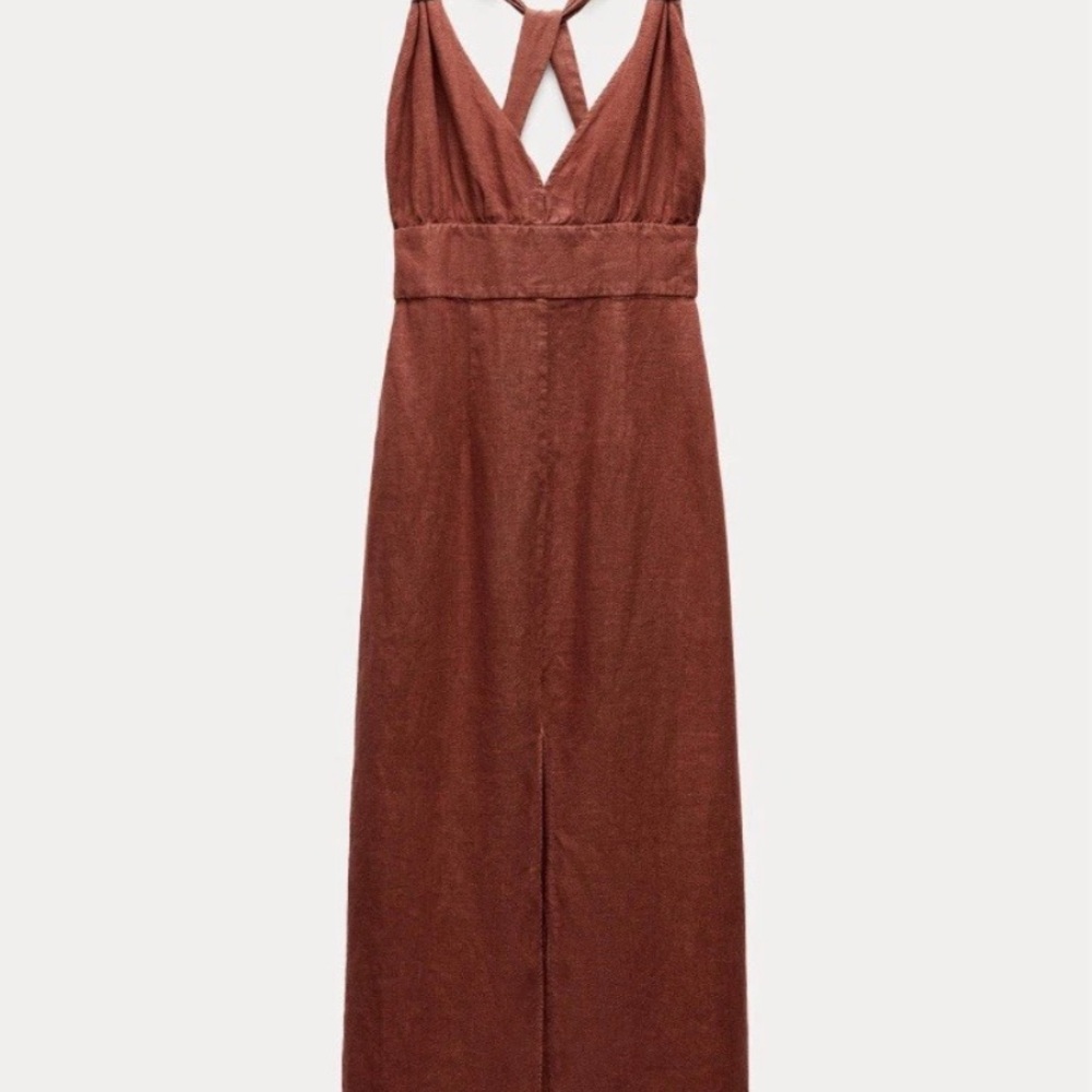Zara Simply Elegant Terracotta Color Dress, Straps Twist, Crisscross Back Size M
